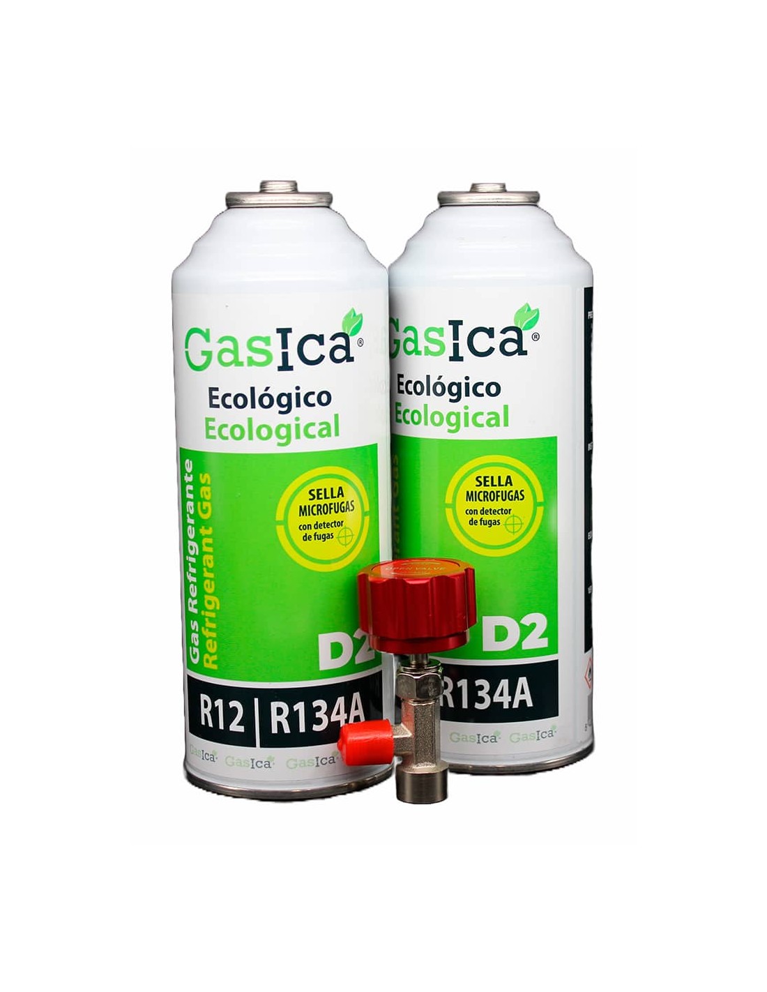 heroico enlace En cantidad Pack ahorro (2x255Gr) Botellas Gas Refrigerante Gasica D2 sustituto de R12,  R134A con llave recarga Gas