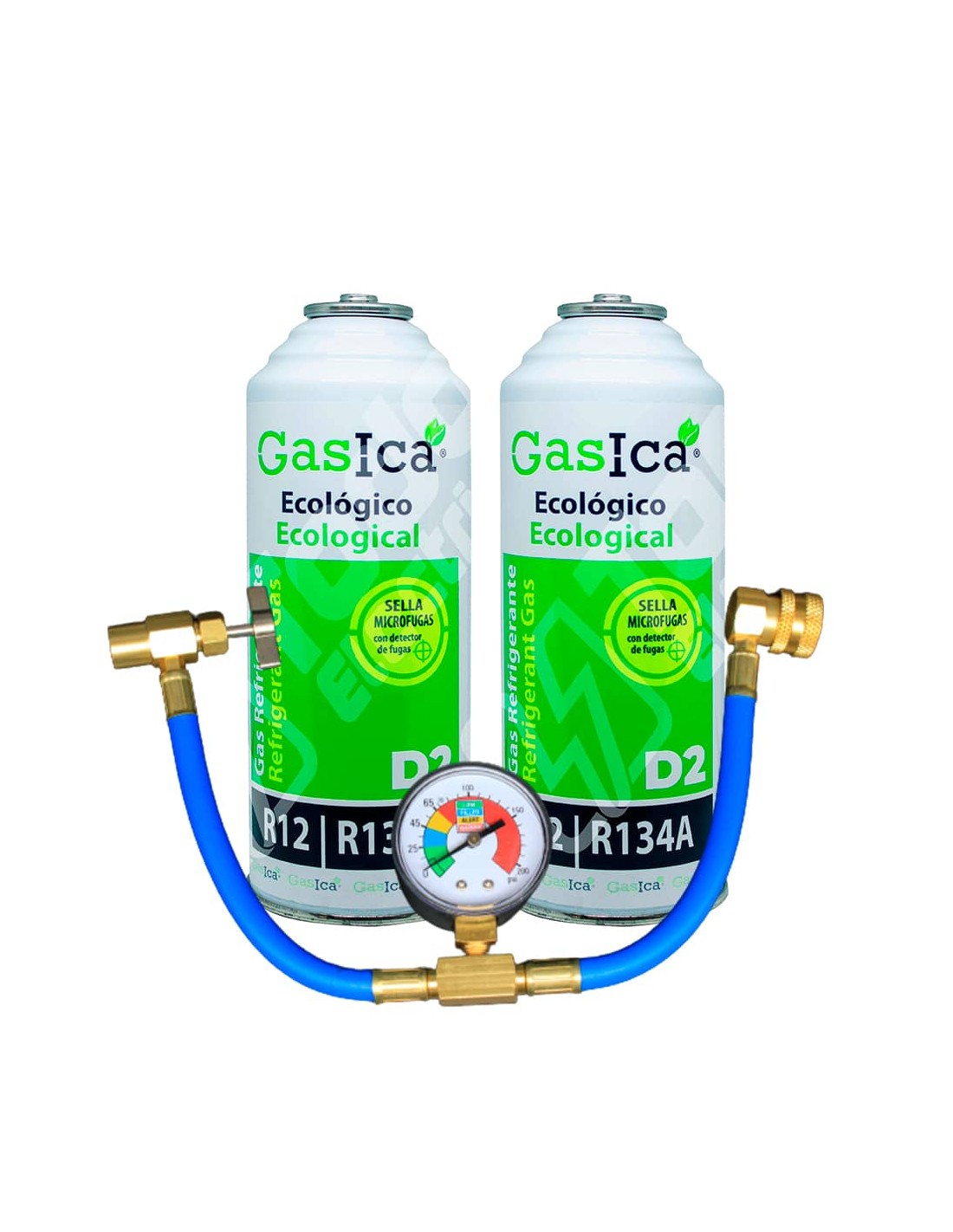 Pastor Templado Optimista Gasica D2 Gas refrigerante sustituto R12 y R134A y manguera con manómetro  para recarga aire acondicionado